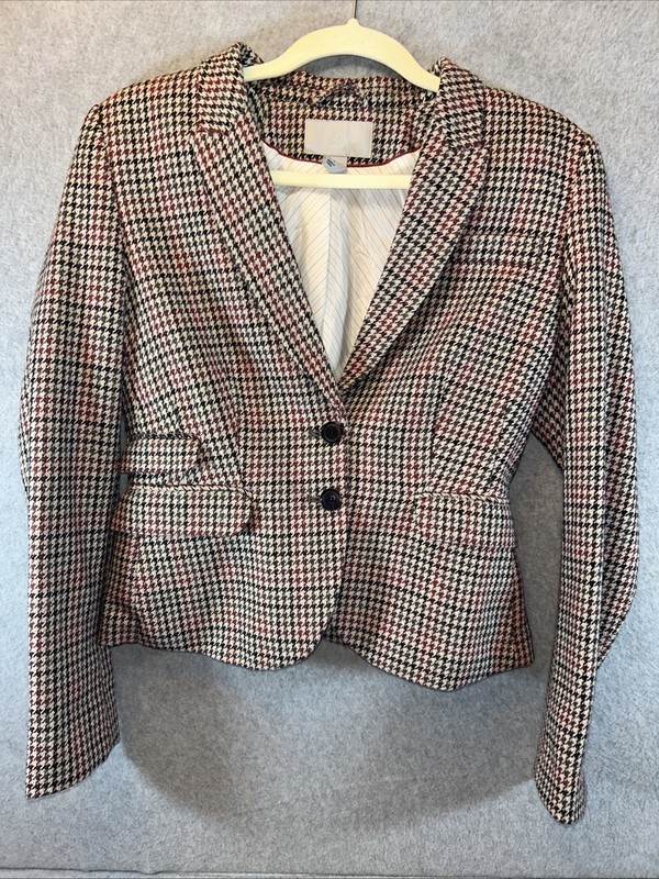 H&M Blazer Womens Houndstooth Pockets Button Long Sleeve Sz 8