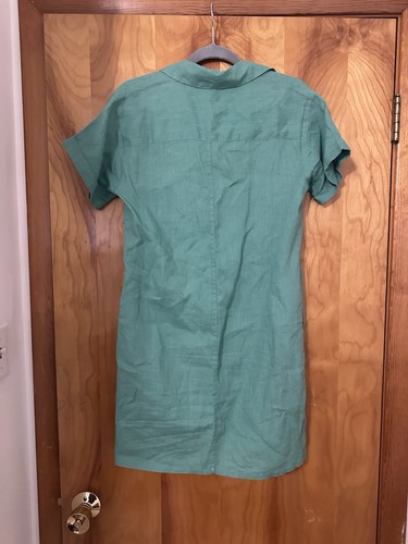 C & C California Women’s XS Linen Shirt Dress Button Up Front Green Short Sleeve - Picture 3 of 3