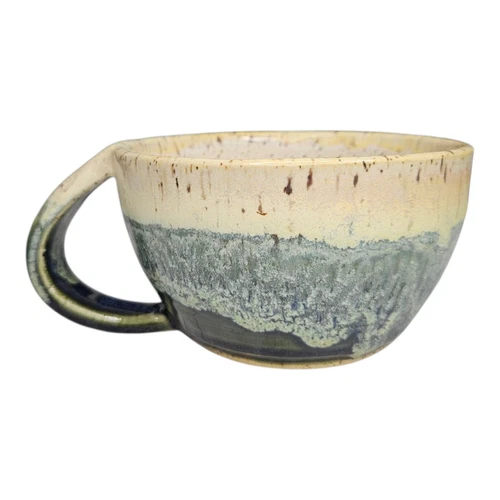 Stoneware Art Studio Pottery Mug Drip Glaze Blue & Cream Speckled