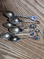 6 Pc Lot Various Markings Silver Souvenir Spoons