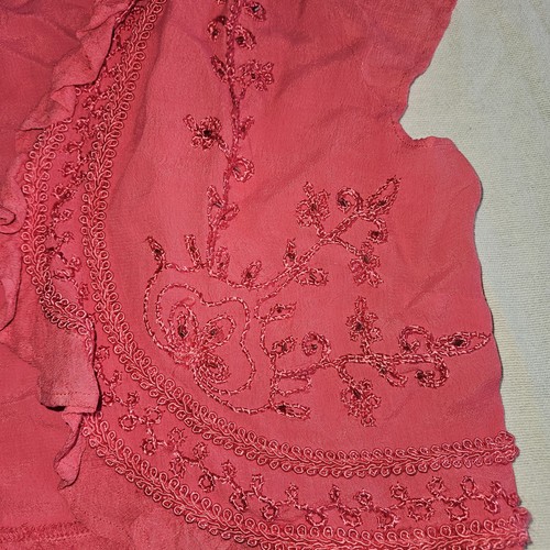 Y2k Damen Strickjacke Shrug rosa bestickt Blumen Gr. XL Fairycore Bauern Crop - Bild 3 von 7