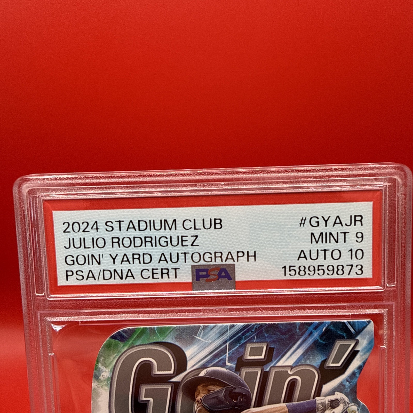 2024 Topps Stadium Club Goin Yard Julio Rodriguez /25 PSA9 (Pop 1, None Higher) view 4