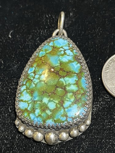 Kingman Red Web Turquoise Pendant Sterling Silver Polychrome Webbing w/ Accents - Picture 7 of 11