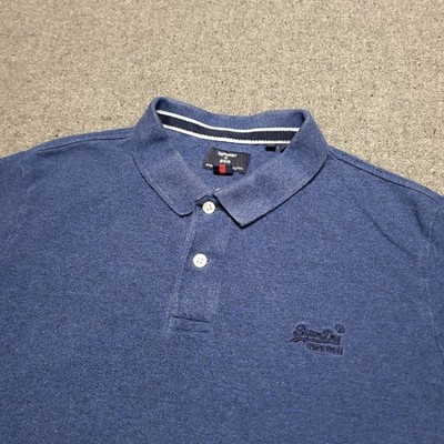 Superdry Shirt Mens Extra Large Blue Classic Pique Polo Organic Cotton SS Preppy
