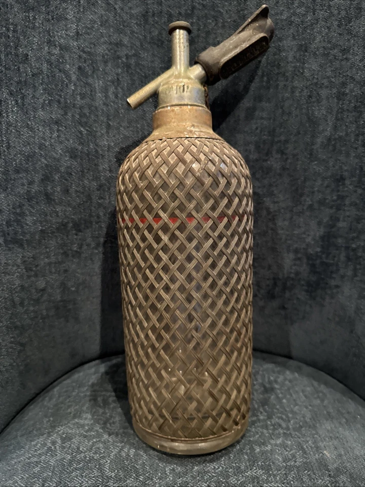 "Sifón de soda vintage Sparklets botella seltzer malla de alambre Checoslovaquia 14"" de alto" Foto 3 de 4