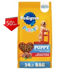 Pedigree Grilled Vegetable, Steak, Beef and Red Flavor Puppy Dry Dog Food -14lbs 1.76 per pound