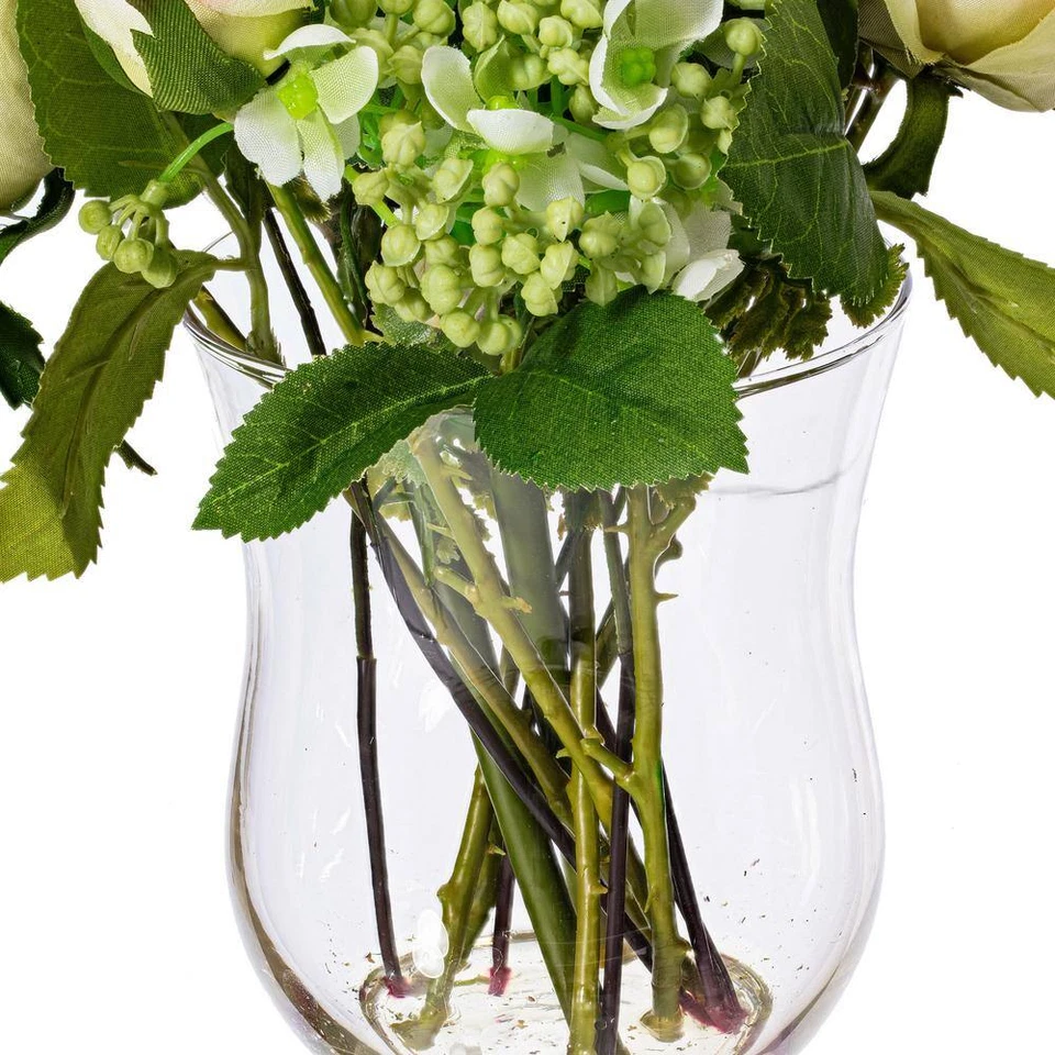 11 pulgadas Arreglo floral rosa artificial en florero de vidrio Foto 4 de 4