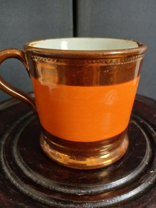Antique Circa 1840 Staffordshire Child Mug Copper Pink Luster 2.5/8" X 2.1/2"