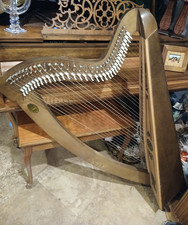 Lever Harp String Instrument, Natural Finish Wooden Harp, Brown