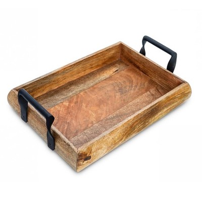 Acacia Serving Tray   Durable Large Wooden Serving Tray w/Handle   Non-Slip K...