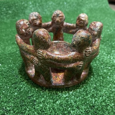 Large Circle Of 7 Friends Candleholder Mayan Aztec Pottery Folk Art Made Mexico