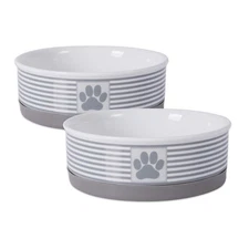 Set of 2 Vibrant Unique Paw Patch Stripe Gray Medium Pet Bowl, 6"