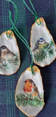 3er Set Decoupaged Austernschalen.  Christbaumschmuck