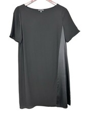 Eileen Fisher Silk Shift Dress Women s Size XS Short Sleeves Crepe Satin Black
