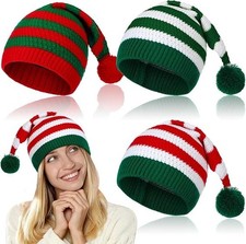 3 Pcs Christmas Knitted Santa Hats, Elf Hat, Crochet Beanie, Adults, Party