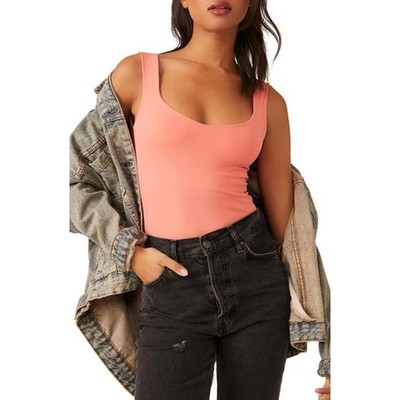 NWT Free People Clean Lines Bodysuit in Mimosa Flowers Coral Size L/XL 
