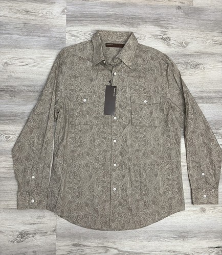 Perry Ellis 2 Tone Tan 100% Cotton Men's Long Sleeve Button Down Shirt Size L - Picture 2 of 9