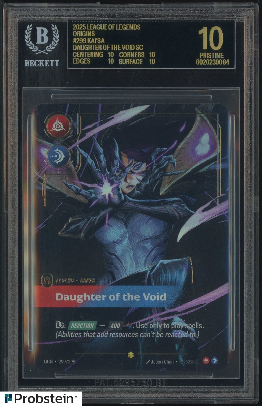 2025 RIFTBOUND: LEAGUE OF LEGENDS OGN #299* KAI'SA OVERNUMBER BGS 10 BLACK LABEL view 1