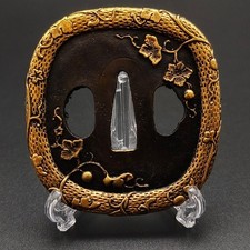 Japanese Tsuba Flower Design Copper Gold Silver Plating Nihonto Fittings
