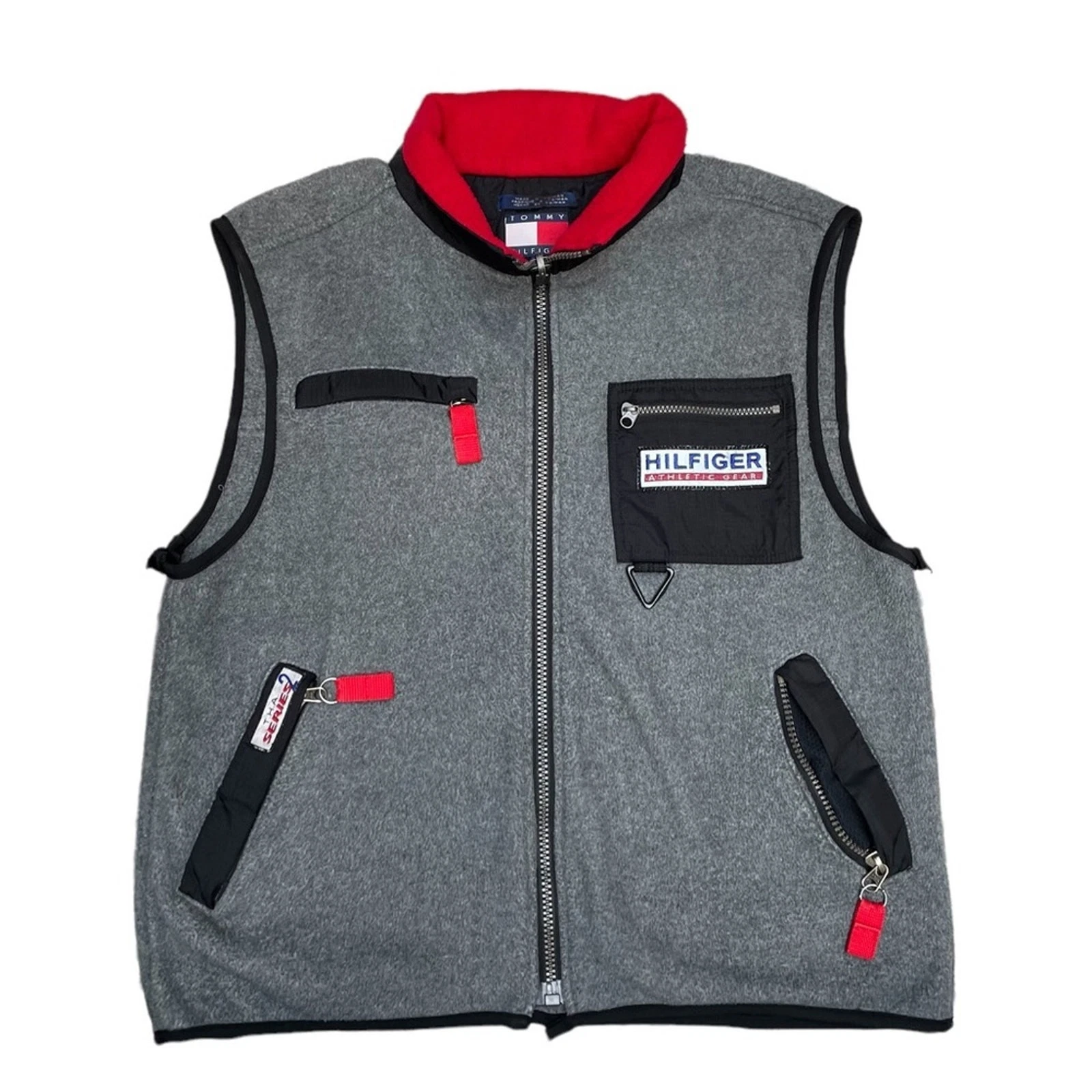 Vintage Tommy Hilfiger Vest Mens L Gray Zip Sleeveless Utility Hiking Outdoor