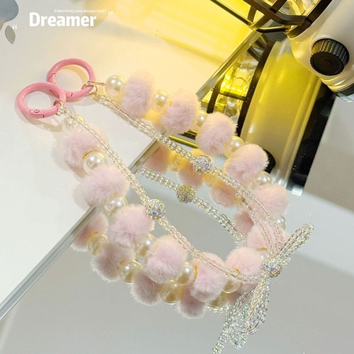 Plush Mobile Phone Strap Solid Color Phone Charm Rope Bag Pendant Keychain - Photo 3 sur 19