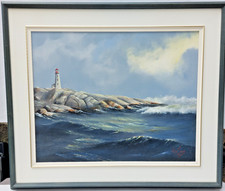 MARITIMES BILD - LEUCHTTURM IN  STÜRMISCHER  SEE - signiert, gerahmt, sehr gut