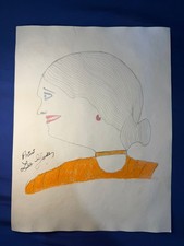 Lee Godie - painting drawing 12.5 x 9.8 in  on old paper signed stamped