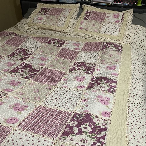 Virah Bella Quilt Set Queen 1 Blanket 2 Pillows Case Floral Cottagecore 90”x86”