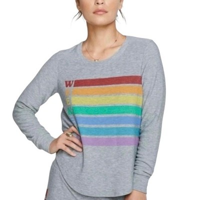 Chaser Gray Weekend Rainbow Long Sleeve Top Womens Medium NWT
