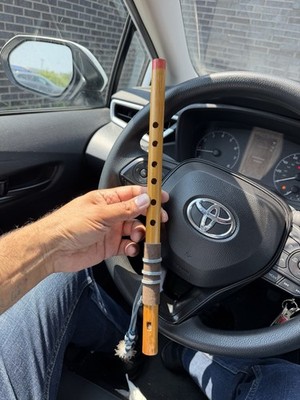 Native American NEY 14.5 Inches BAMBOO Leather&Beads Flute.