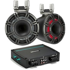 Kicker 44KMTC11 Charcoal 11" Speaker Boat Tower Pair  44KXMA4002 Marine Amp
