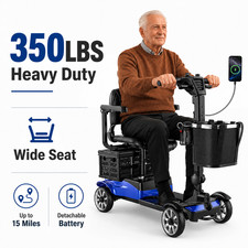 Foldable Mobility Scooter 350w Heavy Duty 350lbs 4 Wheel Electric 15 Mile Senior