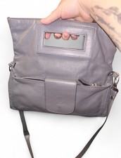 Vintage Firenze Real Leather Steel Grey Top Handle Bag with Shoulder Strap