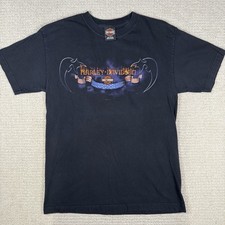 Harley Davidson Graphic T Shirt Men  s M Black Flames USA Flag Biker 2000