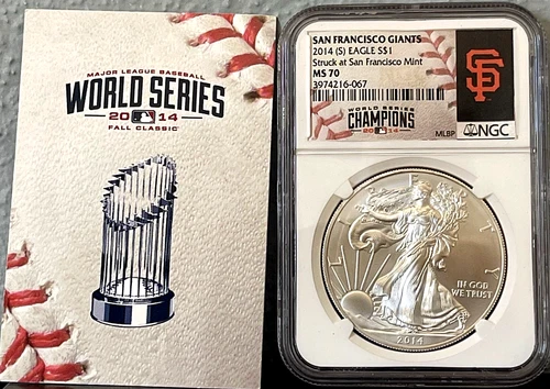 2014 (S) Silver Eagle San Francisco Mint SF Giants Label NGC MS70 w/MLB COA