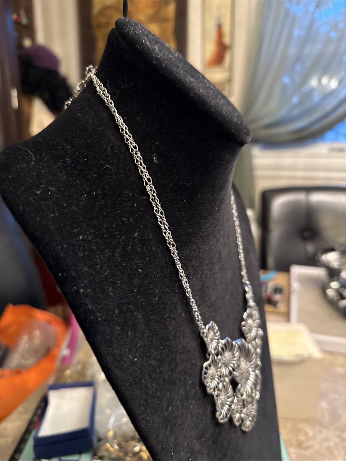 TALBOTS Silver Tone Statement Flower Necklace W m… - image 4