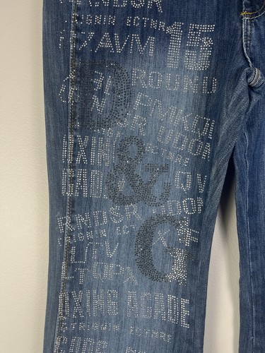Dom Jeans Denim Rita Fink Strass Worte verziert Gr. 48 (32 US) Neu mit Etikett - Bild 2 von 8