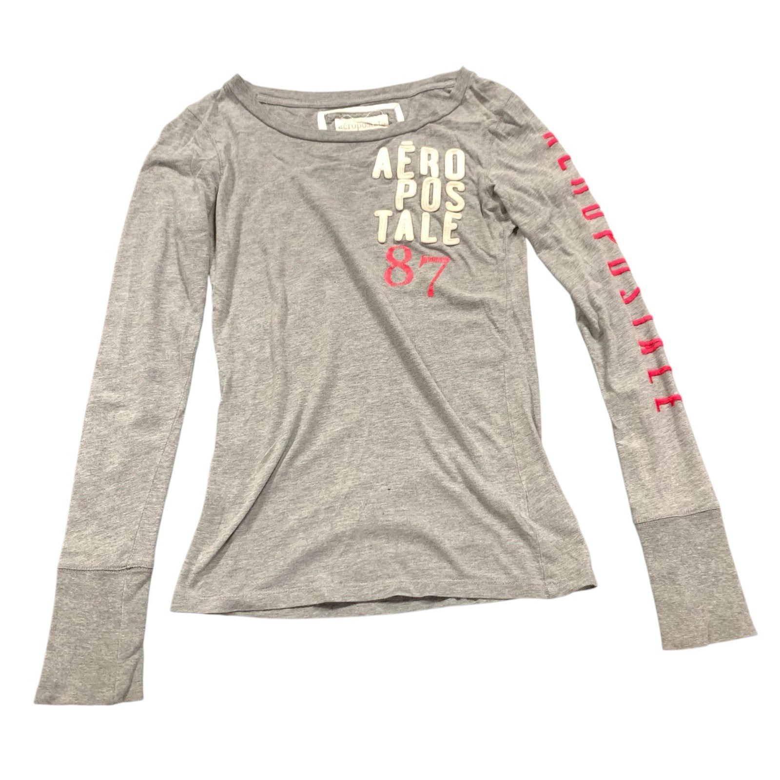 Womens Aeropostale 87 Logo Long Sleeve Gray T-shirt Tee Size Small