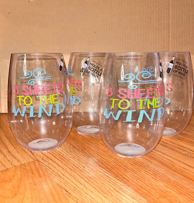 Set of 4: 30 oz STEMLESS WINE GLASS "3 Sheets to the WInd" Plastic Cup -  New | eBay