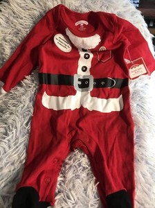 HO HO HO DETAILED ONE PIECE BABY SANTA SUIT 0-3 MONTHS SNAP CROTCH NWT
