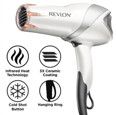 Revlon Pro Collection Infrared Hair Dryer, Pearl Blow Dryer with Diffuser 