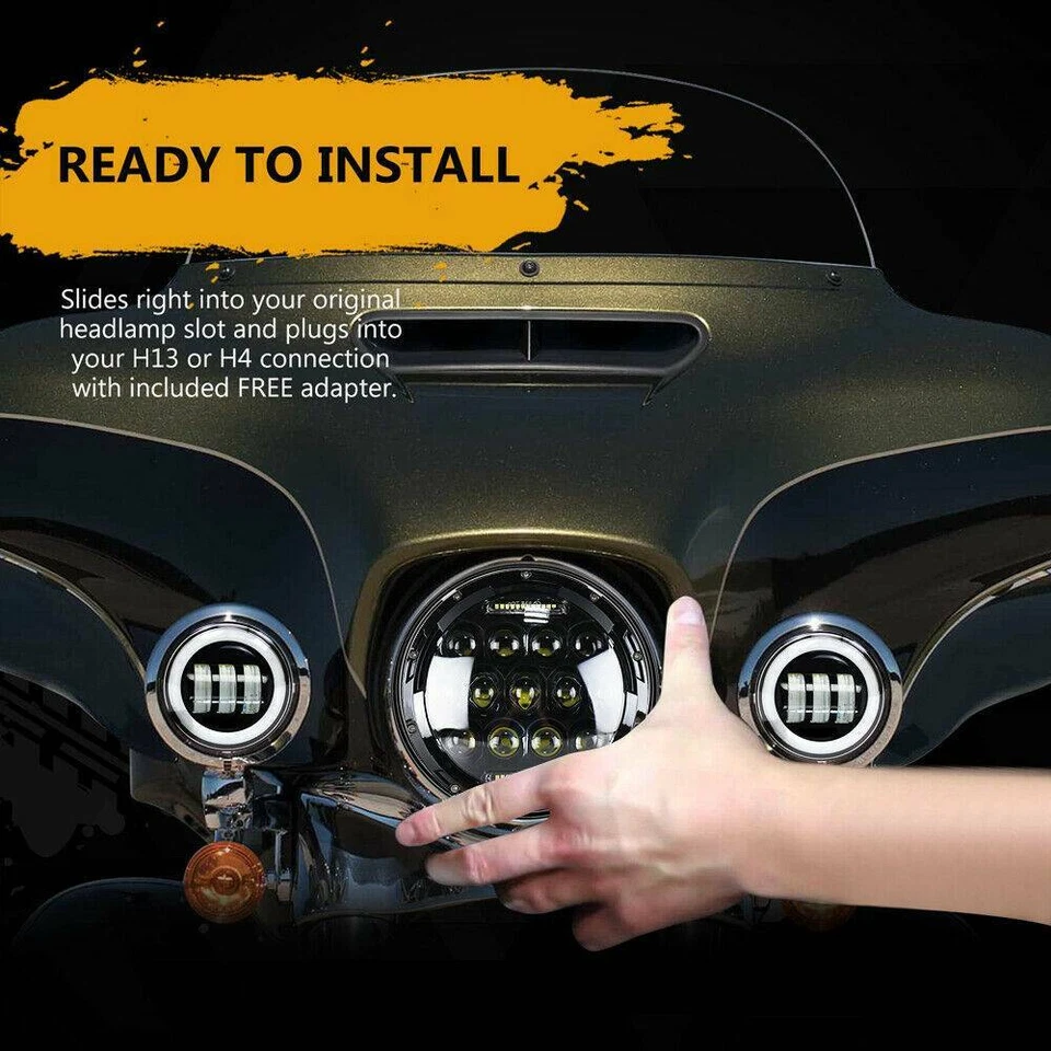 Faro LED 7" + Luz de paso de 4,5" para Harley Street Glide Special Road King Foto 3 de 4