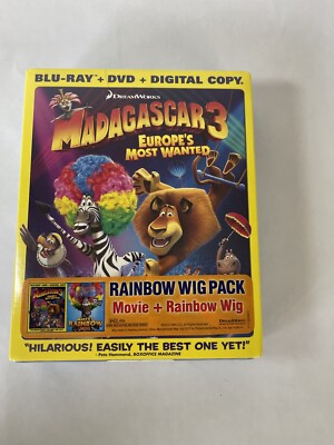 Madagascar 3 Blu-ray/Dvd + Marty's Rainbow Wig Brand New