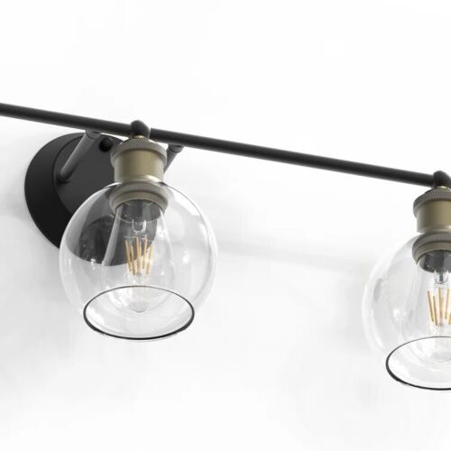 3 Lights Bathroom Vanity Wall Light Mirror Black Wall Sconce with Glass Shades - Picture 9 of 15