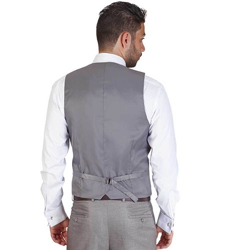 Traje de vestir gris plateado chaleco 5 botones cuello en V correa trasera ajustable formal AZAR - Imagen 2 de 4