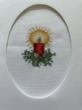 COMPLETED FINISHED CROSS STITCH CARD "CHRISTMAS CANDLE”