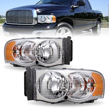 Chrome Headlights For 2002-2005 Dodge Ram 1500 2500 3500 Headlamps Leftright