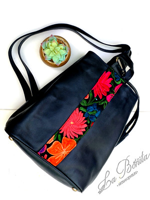 embroidered leather backpack