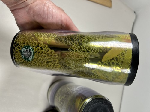 Starbucks Reisebecher 3er Set Grün Gelb Gold Folie Floral Selten Schwarz Deckel - Bild 12 von 13