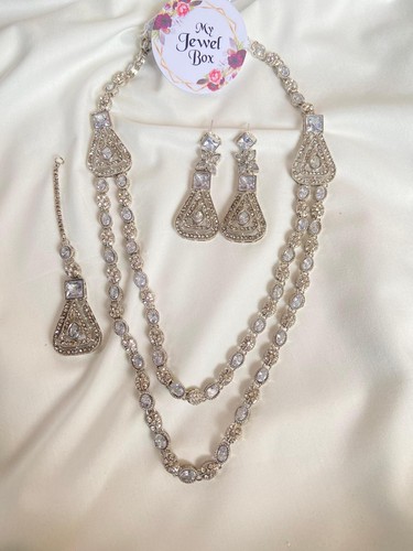 Egyptian 2 Layered Polki Zircon Mala Set Earrings & Tikka Bridal/Partywear (175) - Bild 23 von 24
